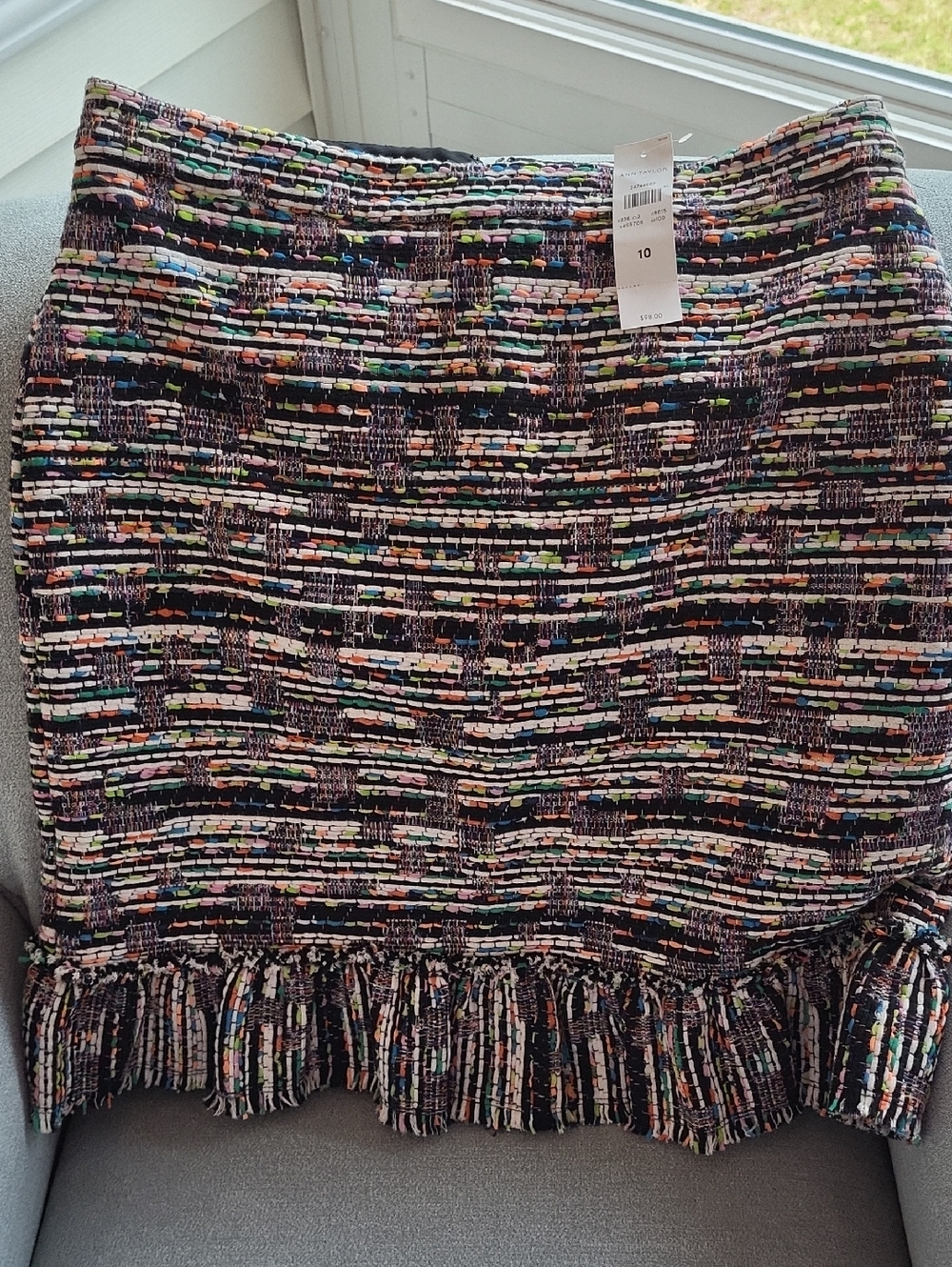 Ann Taylor Multicolor Tweed Mini Skirt with Fringe Size 10